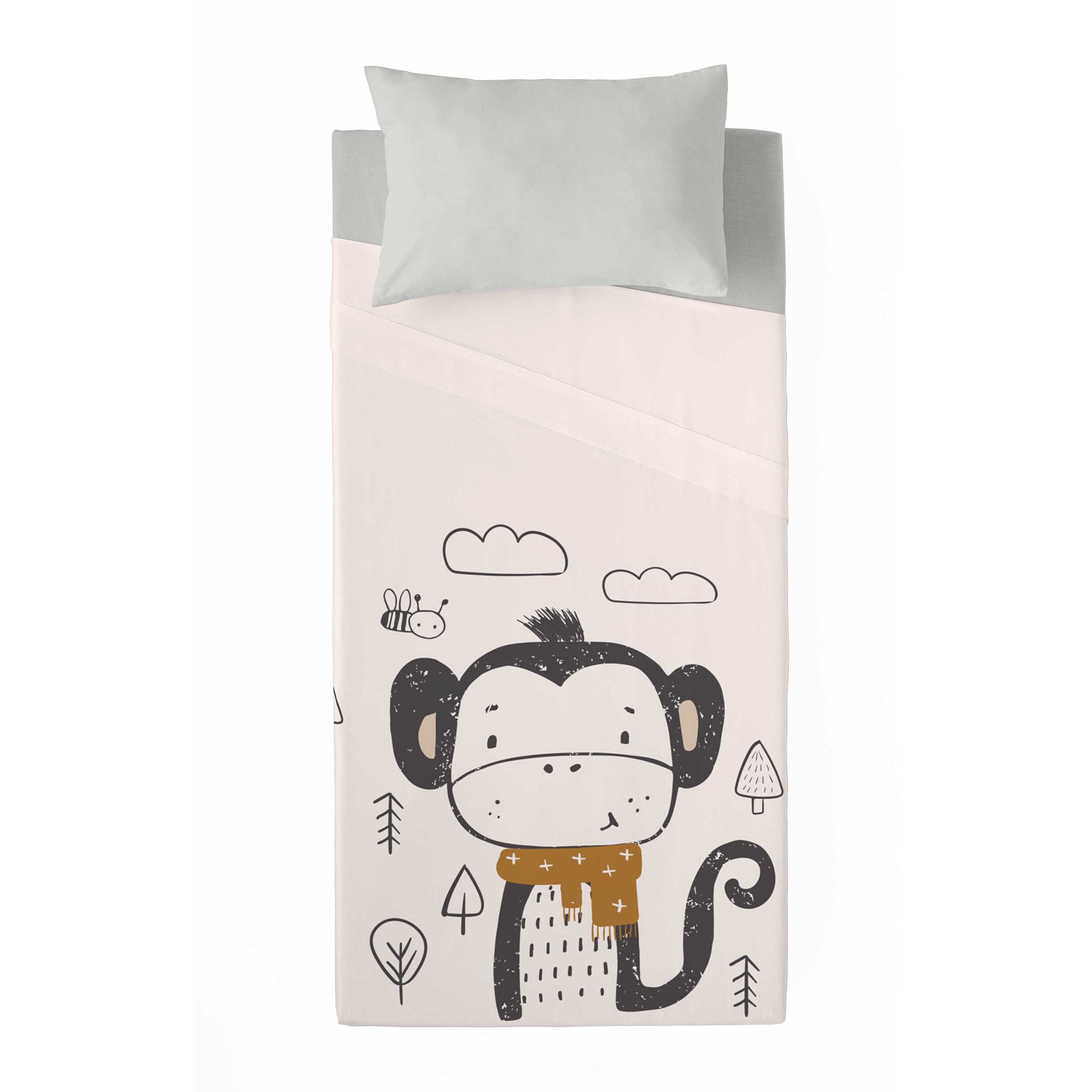 Popcorn - Juego de Sábanas Estampadas - Infantil - Incluye 1 Funda de Almohada - 100% Algodón - scarf Monekey