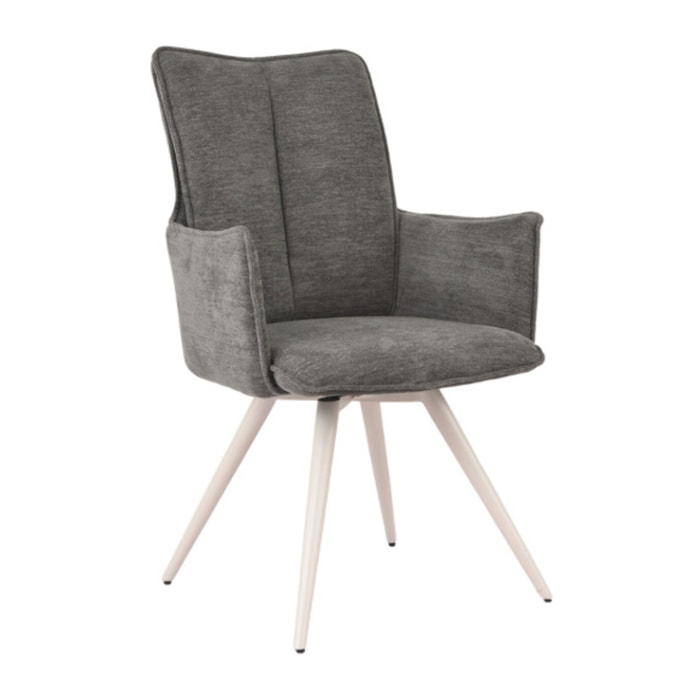 Chaise pivotante 180° avec accoudoirs tissu doux et pieds métal - TOMA