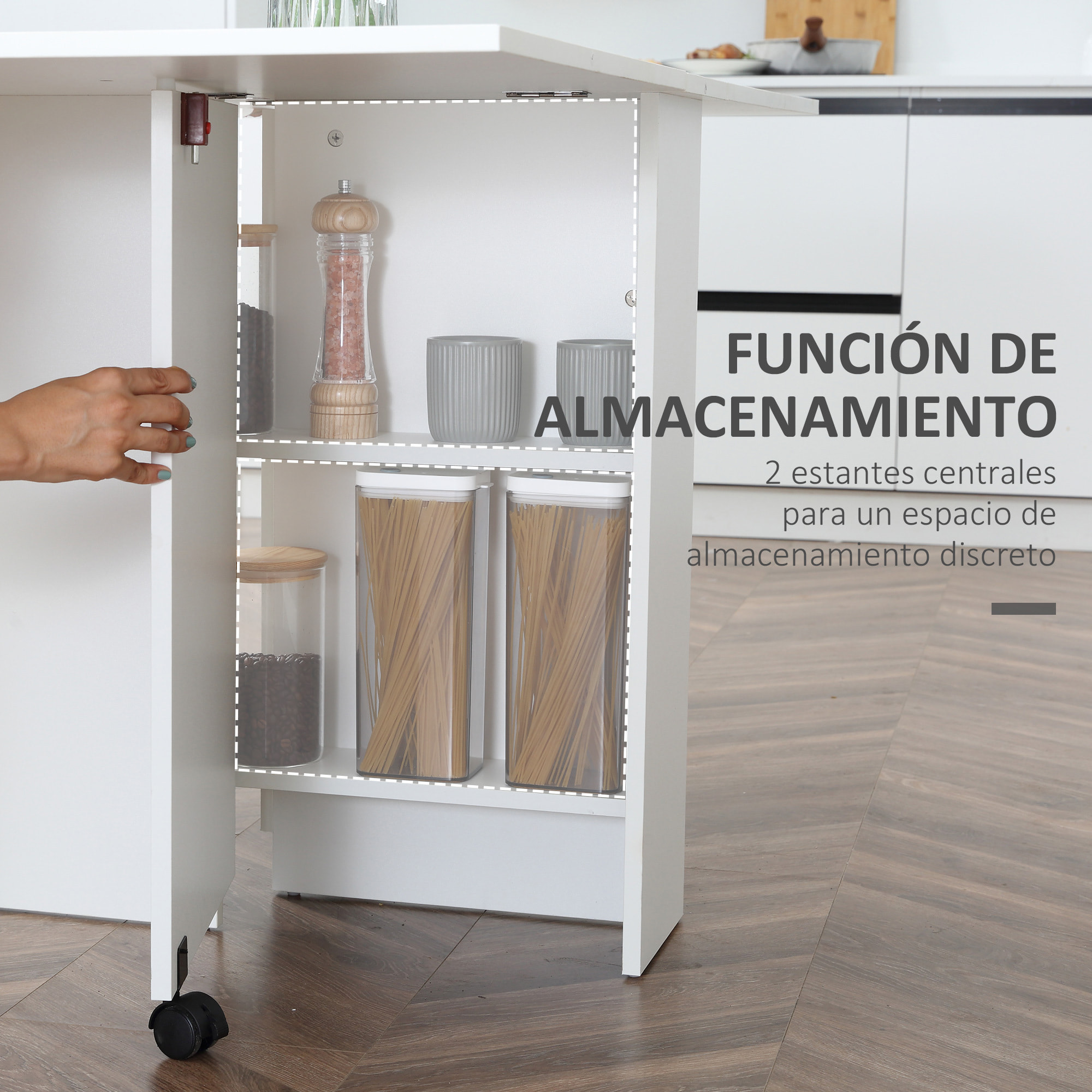 Mesa Plegable Madera con Ruedas 140x80x74cm Escritorio Estante Estanteria Cocina