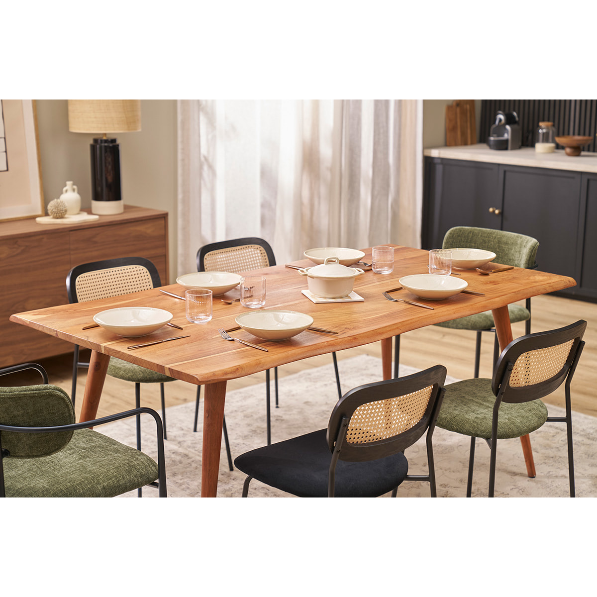 Table à manger rectangulaire en bois massif L175 cm SAVANA