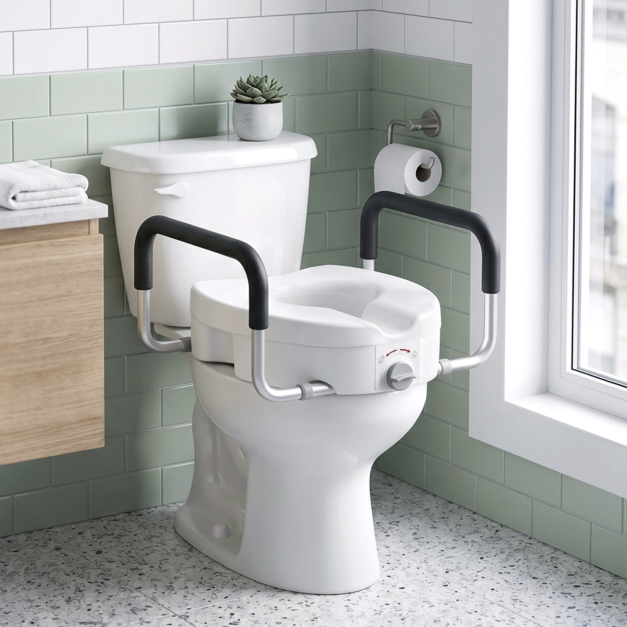 Rehausseur de toilettes avec poignées - largeur réglable, installation sans outils