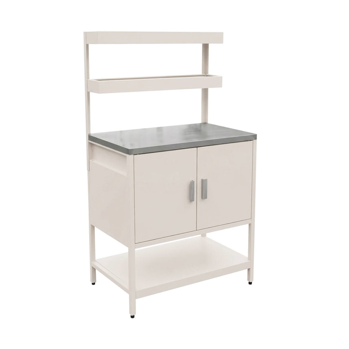 Cuisine d'extérieure en acier beige avec 2 étagères suspendues et 2 portes L80cm