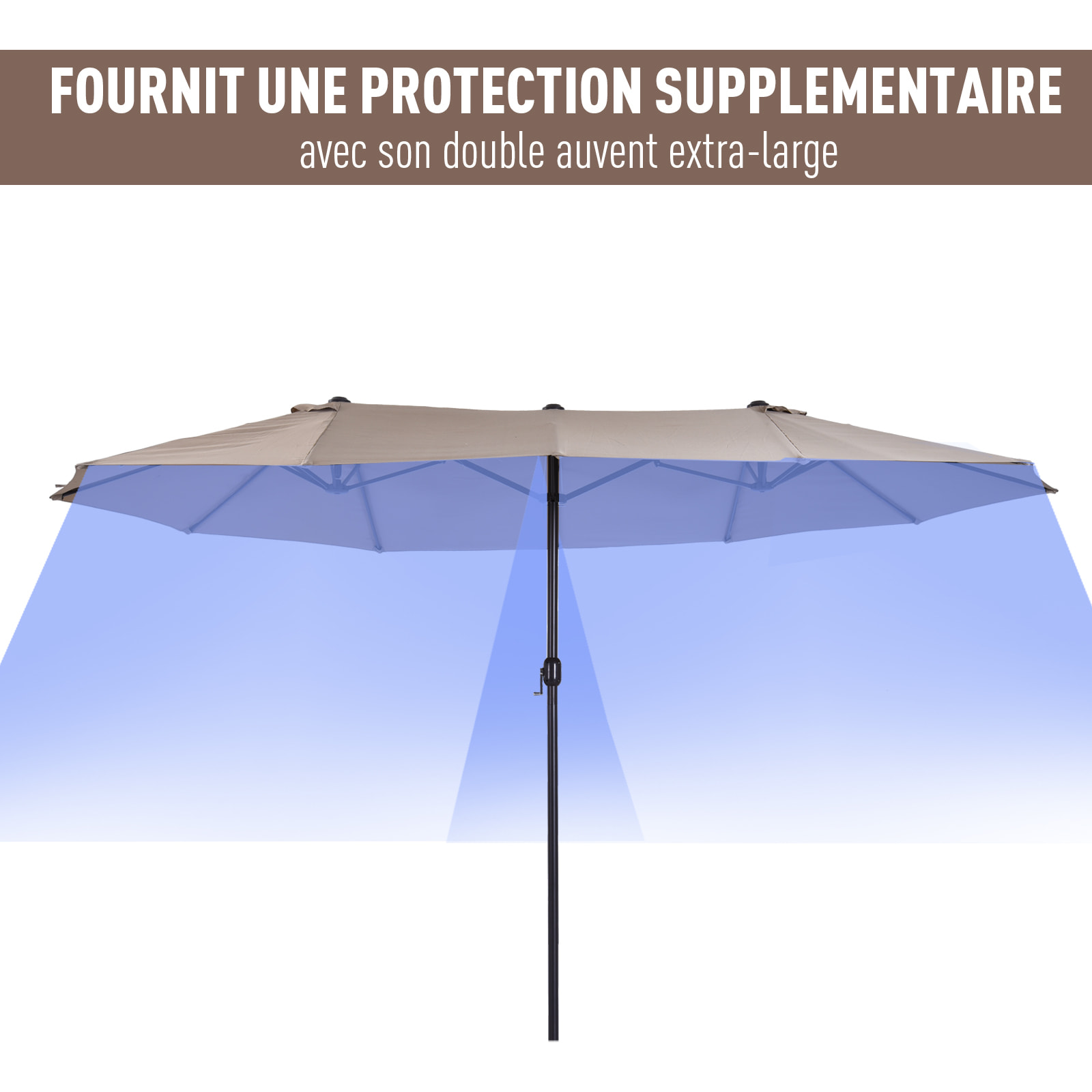 Grand parasol droit de jardin acier polyester