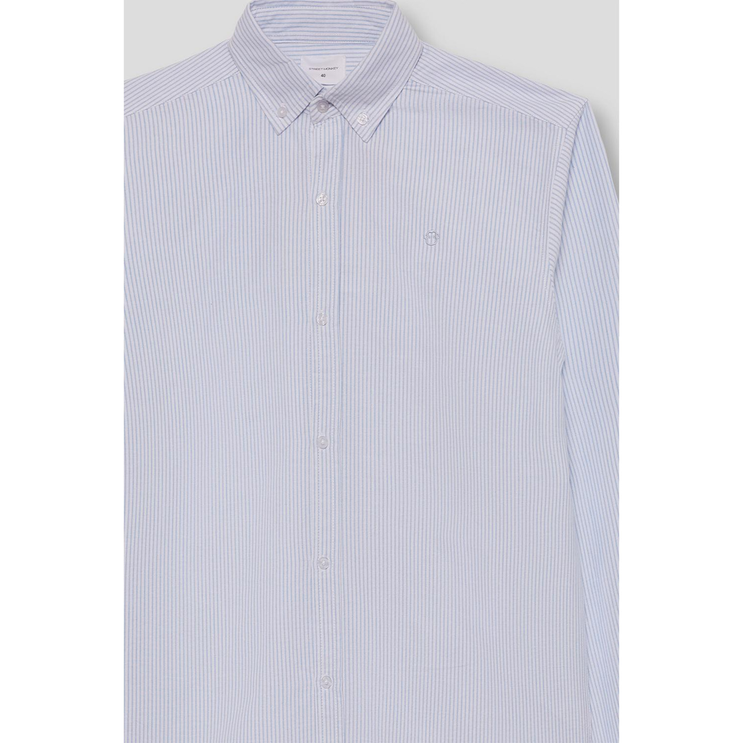 Camisa de Niño a Rayas Celeste: Manga Larga con Botones y Cuello Clásico, 100% Algodón | Color: Celeste | Street Monkey