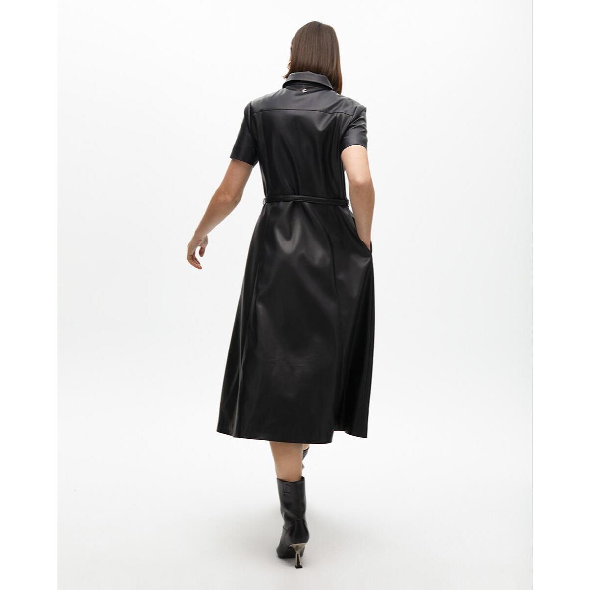 Abito A-line Effetto Pelle con Cintura