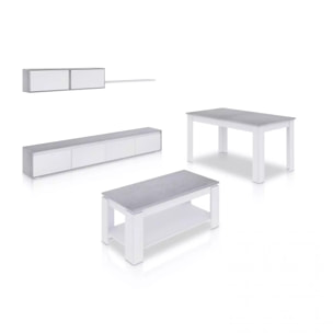Pack salón con mesa de centro y mesa de comedor Arlet Max Blanco Artik (Blanco Mate) - Gris Cemento