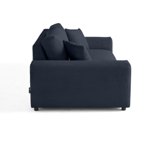 Garance - canapé droit 3 places - en velours côtelé - Bleu nuit