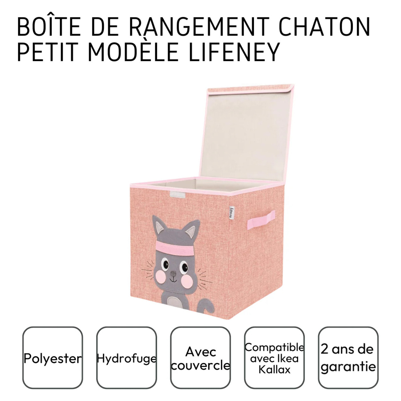 Boîte de rangement en tissu pour enfant "chat" avec couvercle, compatible Ikea Kallax Lifeney