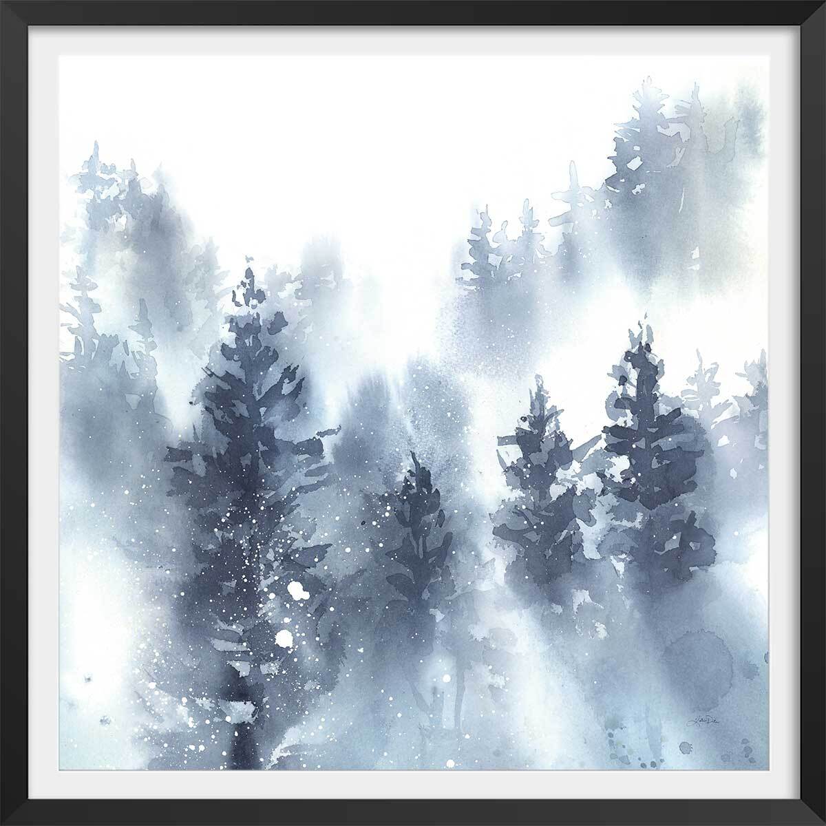 Affiche Neige sur la forêt Affiche + cadre en bois - Noir