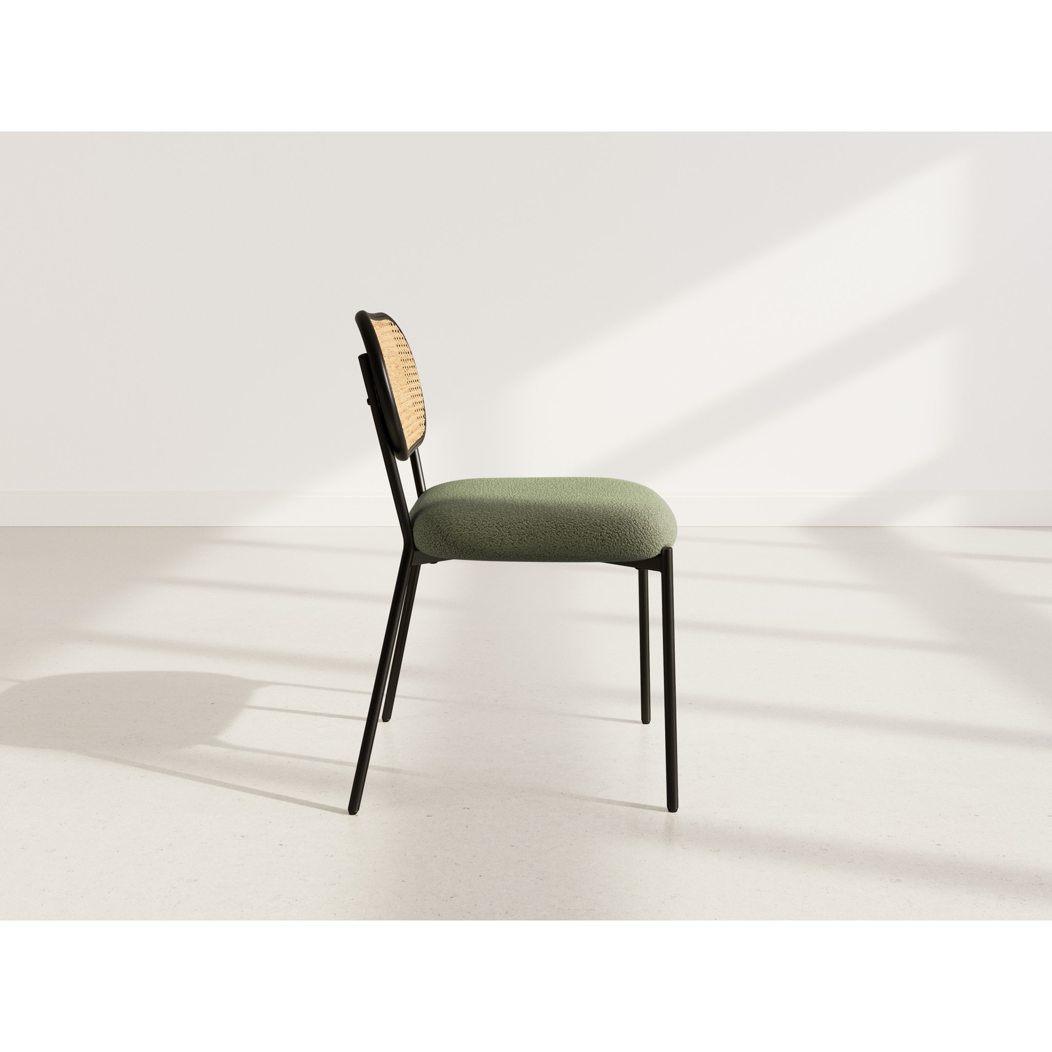 Luciano - lot de 2 chaises cannage - dossier arrondi - en tissu bouclette - Vert Kaki