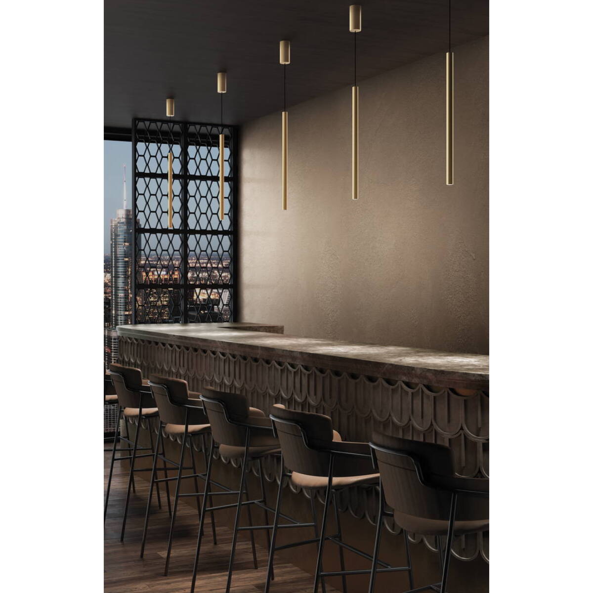 LEDS C4 Colgante Stylus Surfaced 600mm LED 9.7 Blanco cálido - 3000K ON-OFF Oro mate 412lm