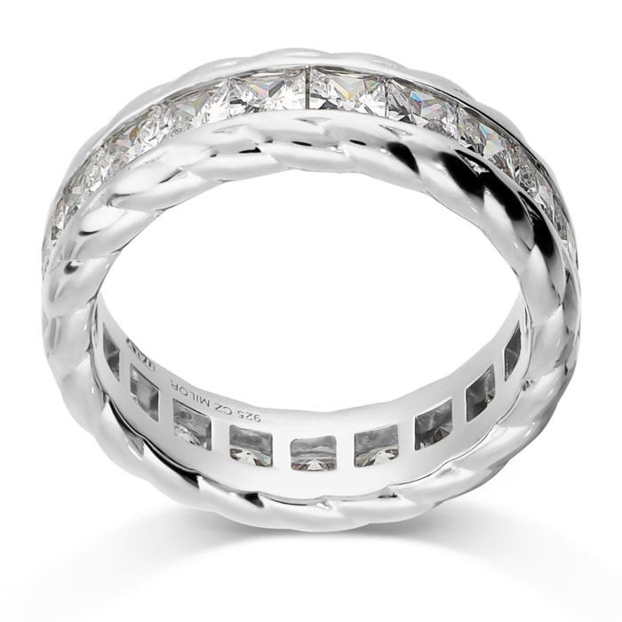 Anello Veretta Texture in Argento 925 con Cubic Zirconia