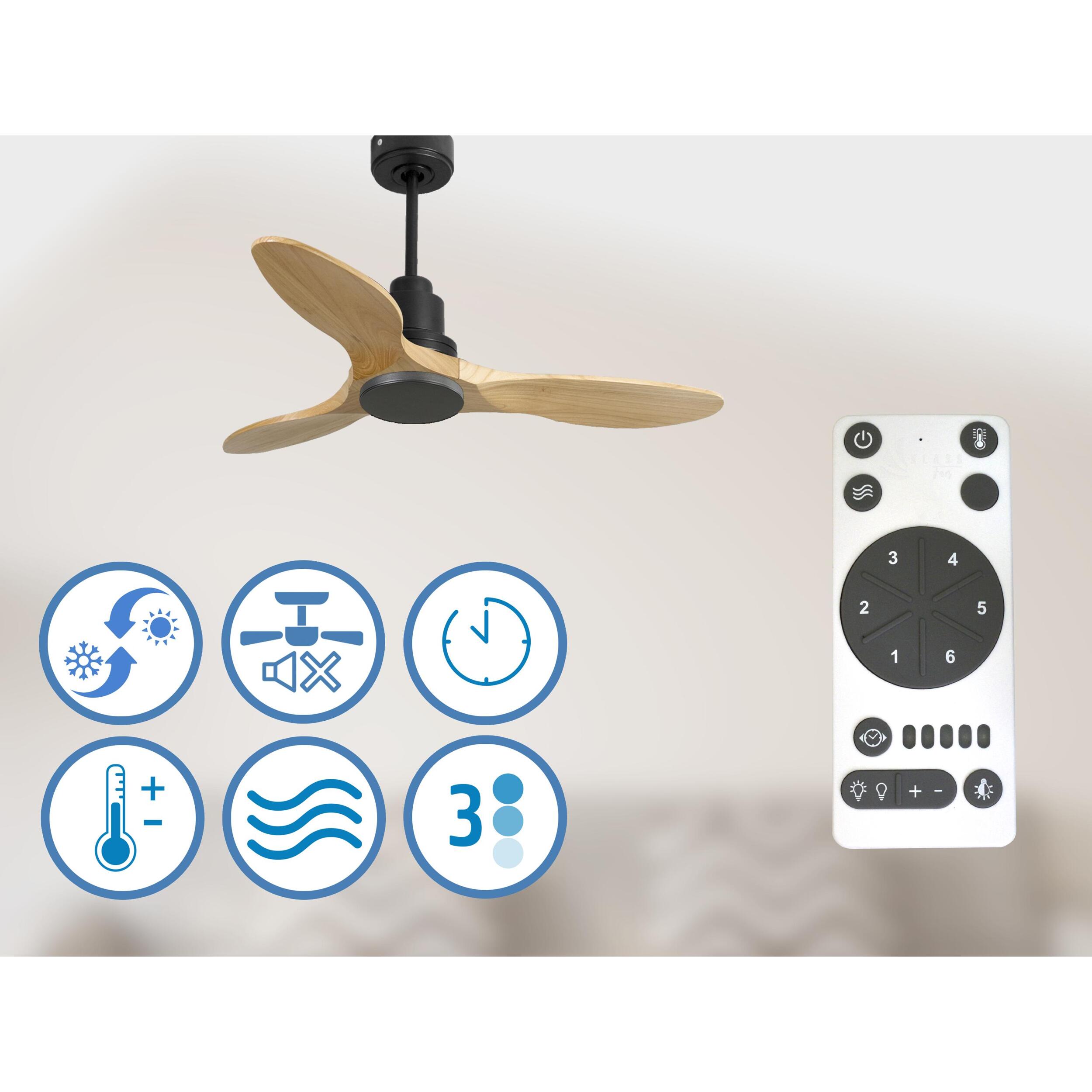 Ventilateur de plafond Réversible  Thermostat Wifi Moteur à courant continu Toits en pente Télécommande Hypersilence Mémoire Shopify Vendible (AUTOMATIQUE)