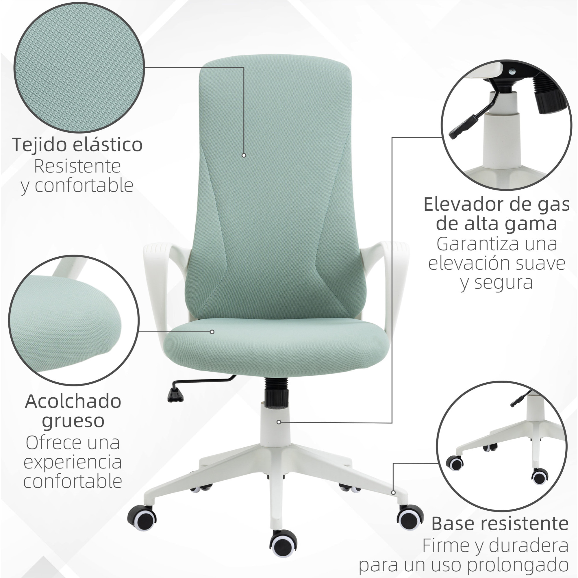 Silla de Oficina Giratoria Silla de Escritorio Juvenil con Altura Ajustable Función de Basculante Reposabrazos y Respaldo Alto 62x56x110-119,5 cm Verde