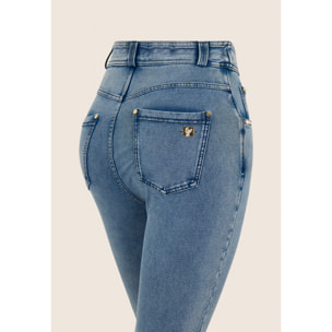 Pantaloni capri effetto denim con 5 tasche
