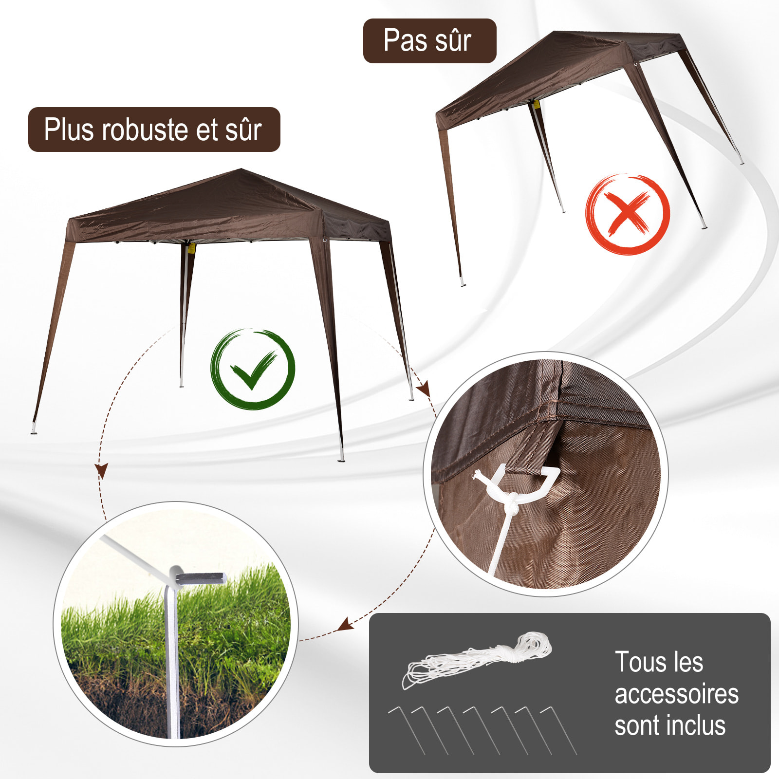 Tonnelle barnum de jardin pop-up pliant 2,4L x 2,4l x 2,5H m acier polyester imperméabilisé anti UV avec sac de transport chocolat