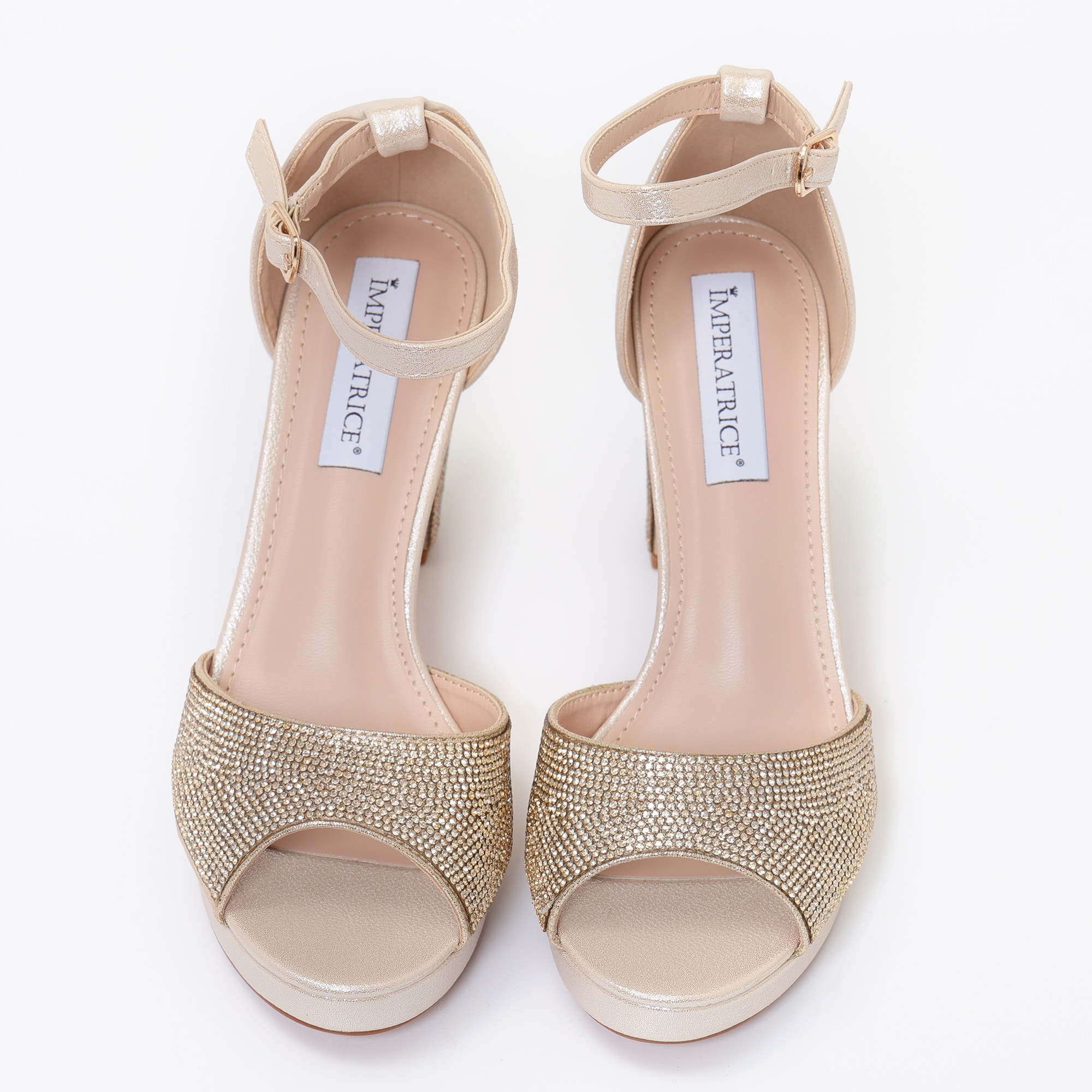 Sandali in simil pelle con tacco alto comodo ricoperti di strass