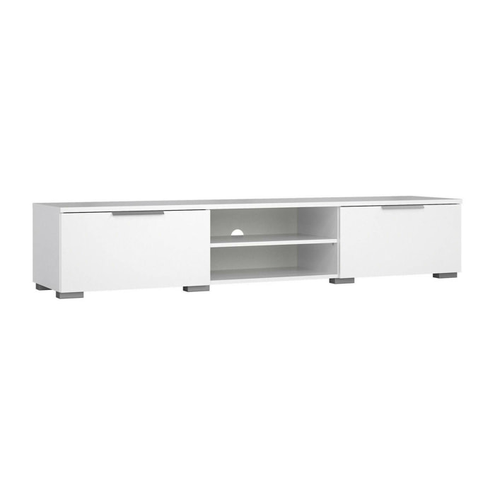 Mobile porta TV Ammiro, Credenza da soggiorno, Armadio basso per TV, Base parete attrezzata, 173x40 h33 cm, Bianco lucido