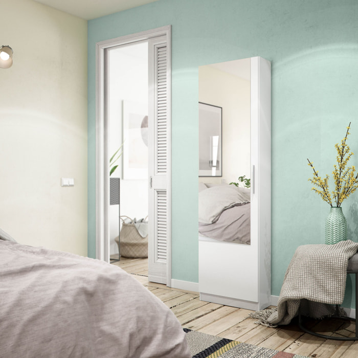 Mobile Armadio Portascarpe con Specchio Scarpiera Salvaspazio Colonna Salotto Ingresso Bagno Colore Bianco Artik