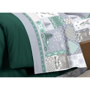 Completo Lenzuola in 100% Cotone Made In Italy Alpi Verde