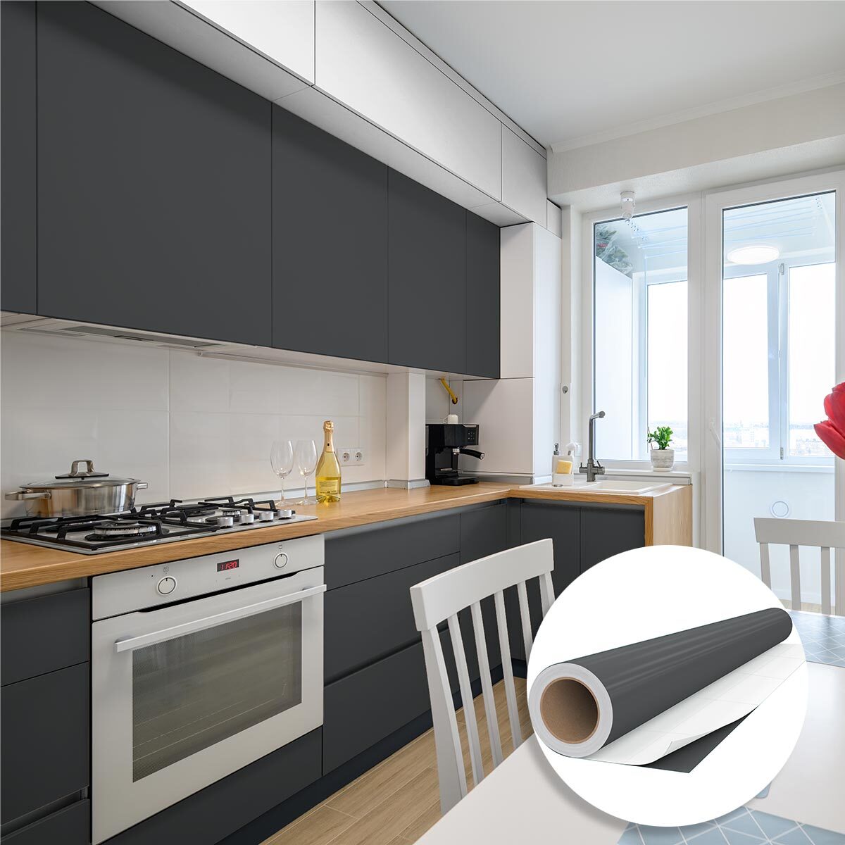 Rouleau adhésif décoratif Vinyle au Mètre - Gris tempete - Sticker Lavable Imperméable Mur Cuisine Meubles