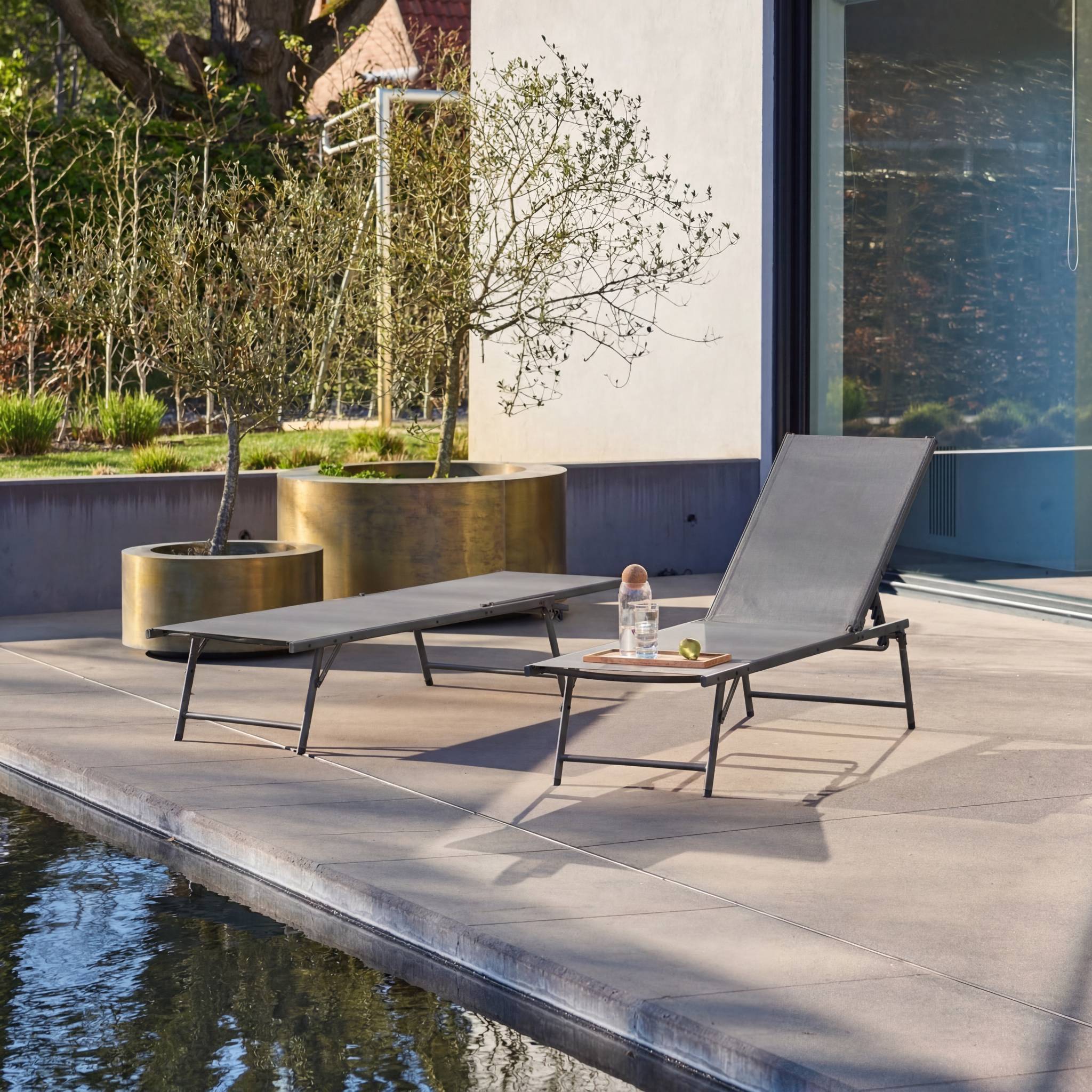 Bain de soleil acier textilène multi positions (lot de 2) TROPEA