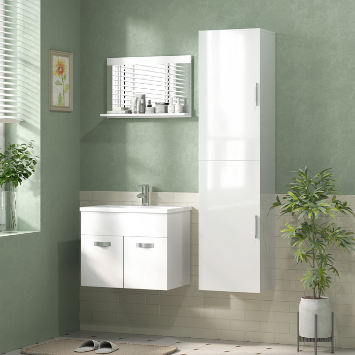 Columna de Baño de Pared Armario de Baño Estrecho con Estantes Ajustables y 2 Puertas Mueble de Baño Moderno para Espacio Pequeño 40x30x160 cm Blanco Brillo