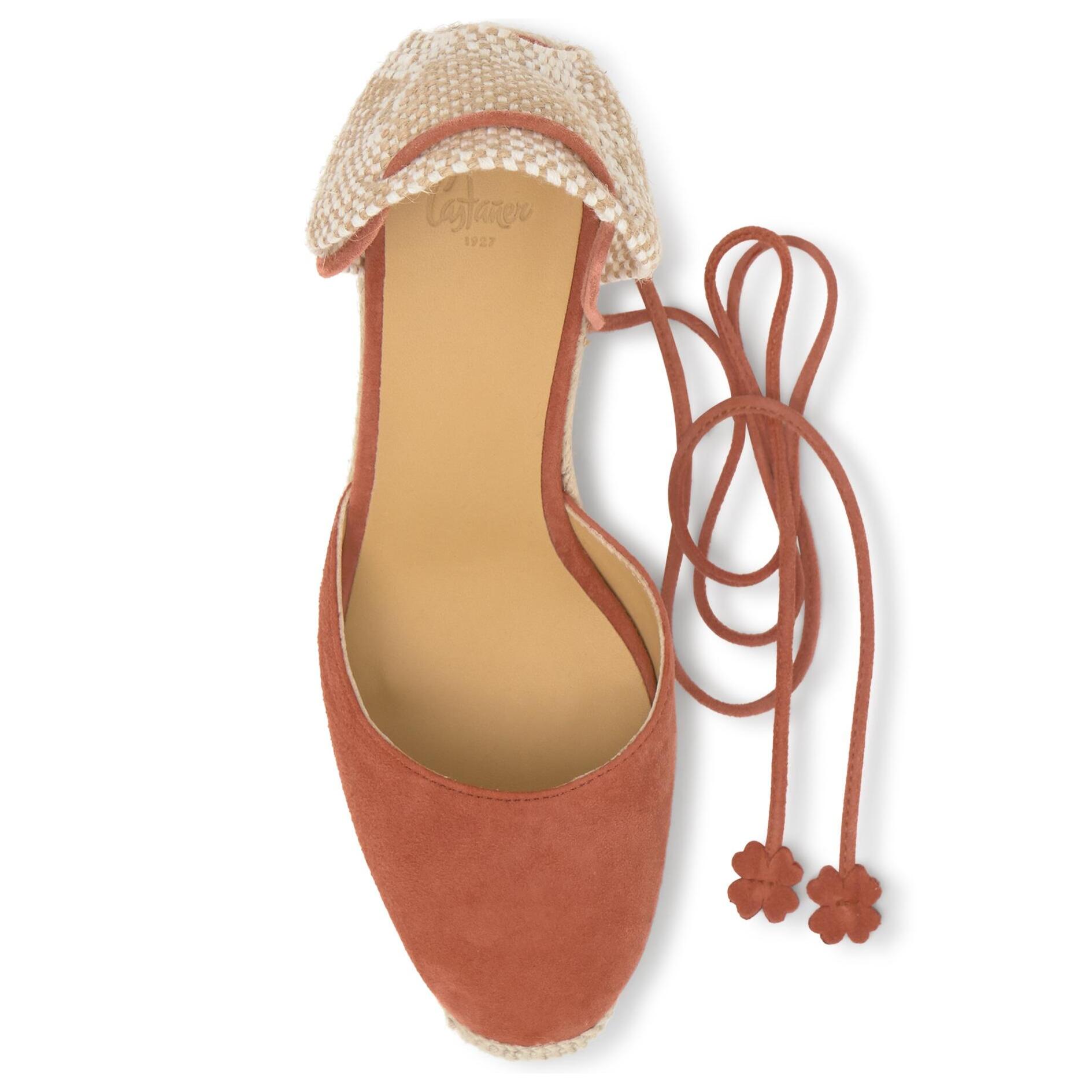 Alpargata de cuña 6 cm en ante con cordones trébol