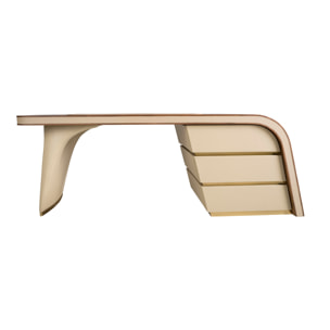 Escritorio de madera chapada en nogal natural con un tapizado en polipiel en crema 215x80x75cm