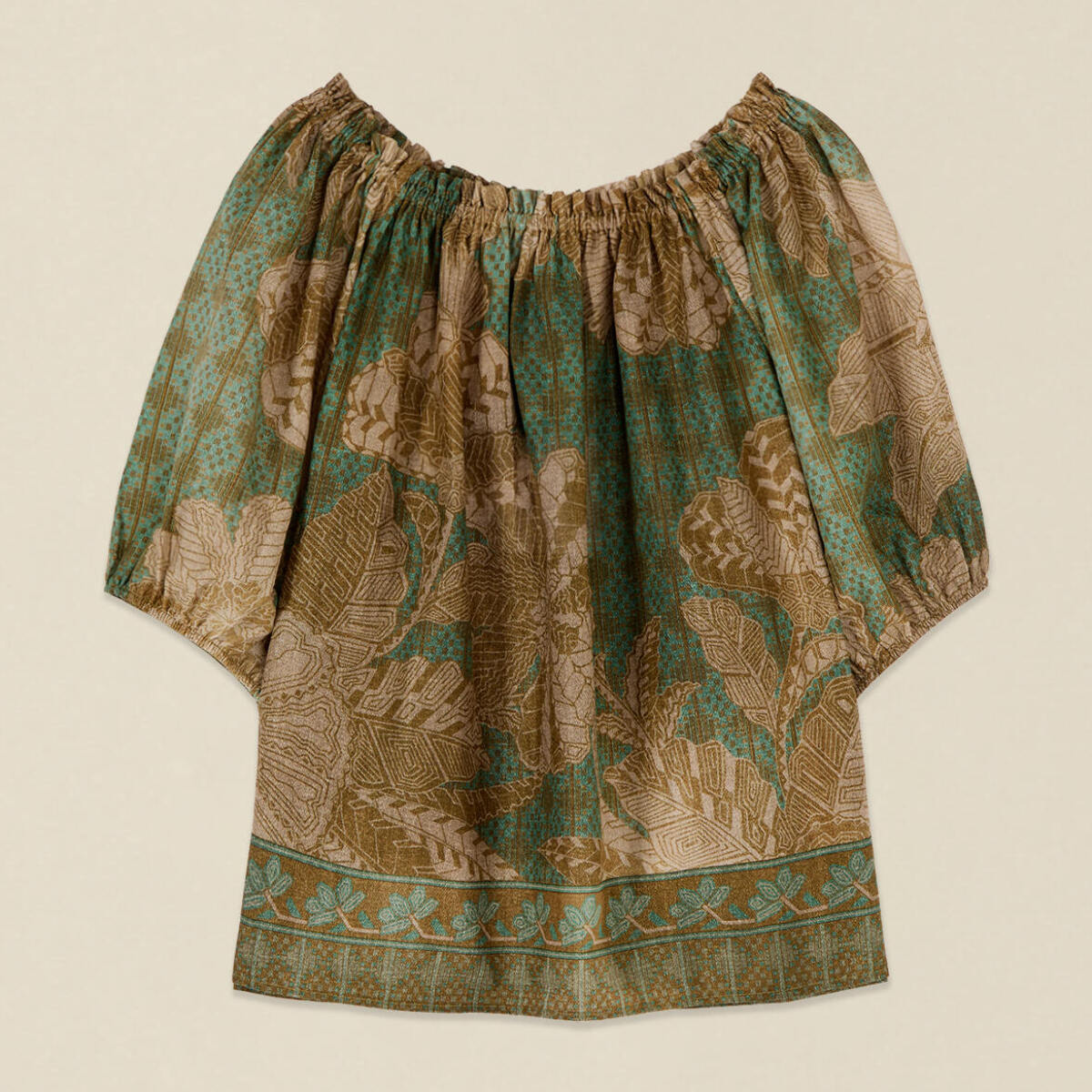 Oltre - Blusa off shoulders en muselina estampada - Verde