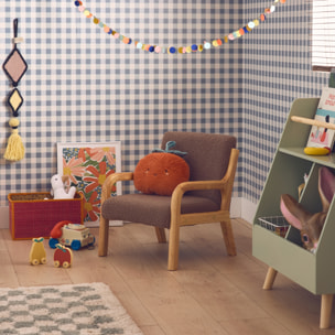 Fauteuil scandinave enfant en bois et tissu bouclette marron
