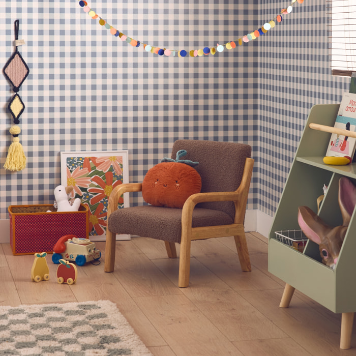 Fauteuil scandinave enfant en bois et tissu bouclette marron