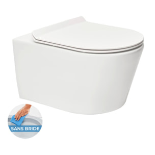 Pack WC sans bride Brevis, fixations invisibles + Abattant slim softclose + Bâti Geberit Extra-plat UP720 + Plaque blanc/chromé