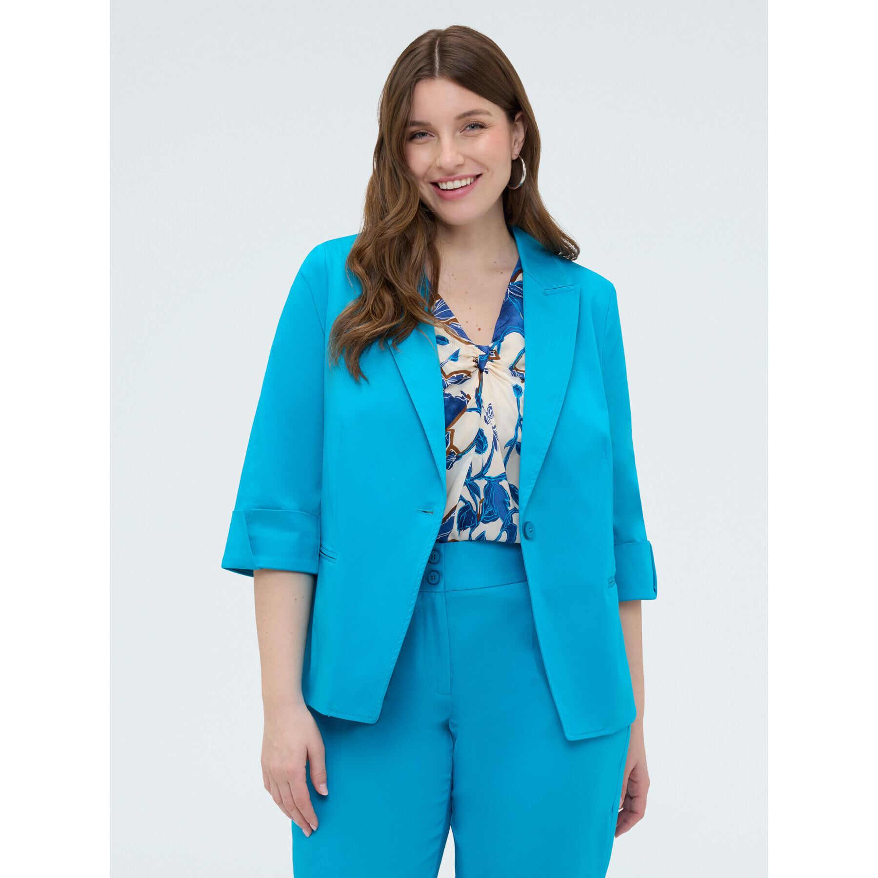 Fiorella Rubino - Blazer in misto cotone con risvolti - Azzurro