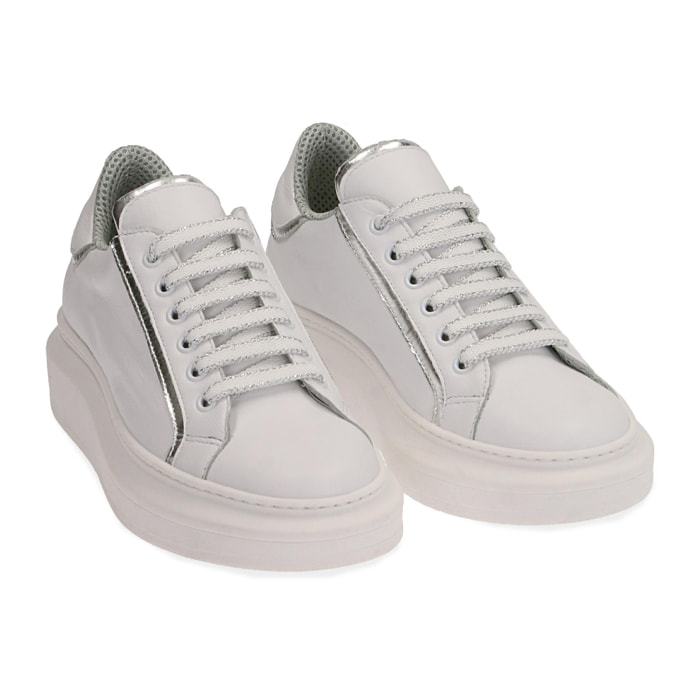 Sneakers bianco/argento in pelle