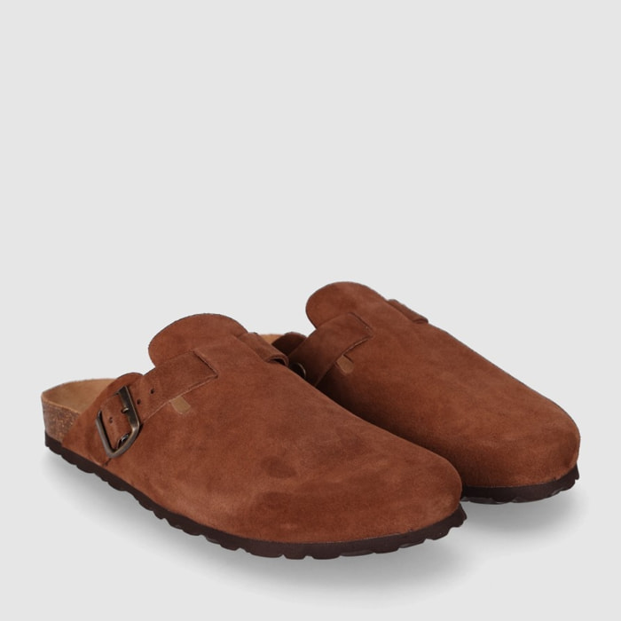 Slippers de Piel - Marron - Tacón: Bajo