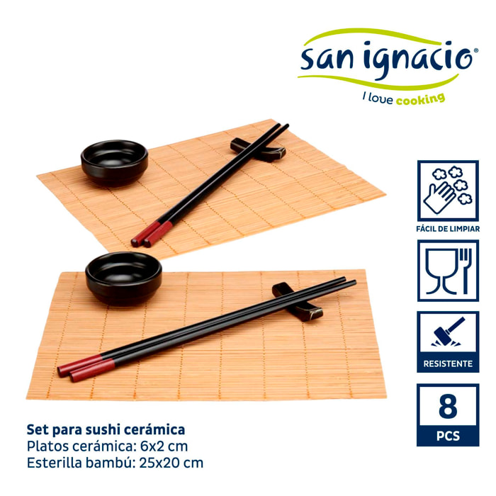 Set sushi ceramica y bambu 8 piezas colección kinvara