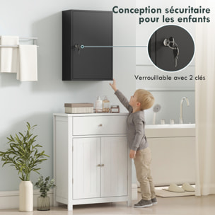 Armoire à pharmacie 2 étagères 3 niveaux verrouillable dim. 40L x 18l x 60H cm 2 clés métal noir