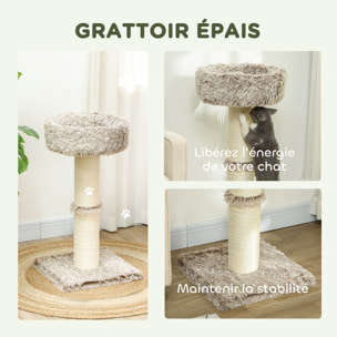 Arbre à chat luxe effet fourrure - dim. 45L x 45l x 87H cm - griffoir, plateforme panier observation - marron