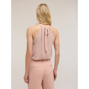 Motivi - Top halter con fiore in chiffon - Rosa cipria