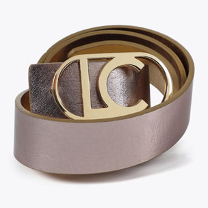 Cintura Reversibile con Fibbia Ovale Metallizzata
