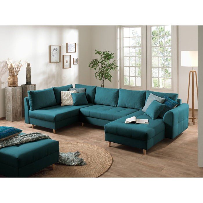 Rune - canapé panoramique avec pouf d'appoint - 7 places - style scandinave - gauche - Bleu canard