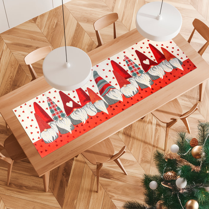 Runner Natalizio Gnomi Cuori Chorus 40x140 cm Gobelin Jacquard