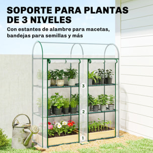 Invernadero Pequeño de 3 Niveles, Invernadero de Exterior con 2 Puertas Enrollables, Marco de Acero y Cubierta de Plástico Anti-UV para Cultivar Plantas, Flores, 143x46x164 cm, Transparente
