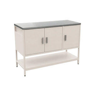 Cuisine d'extérieure en acier beige 3 portes.1 étagère L120cm