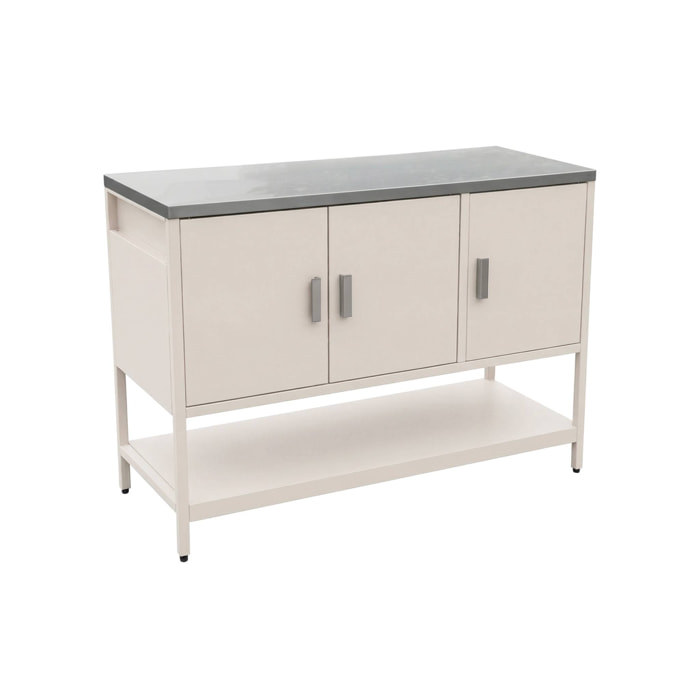 Cuisine d'extérieure en acier beige 3 portes.1 étagère L120cm