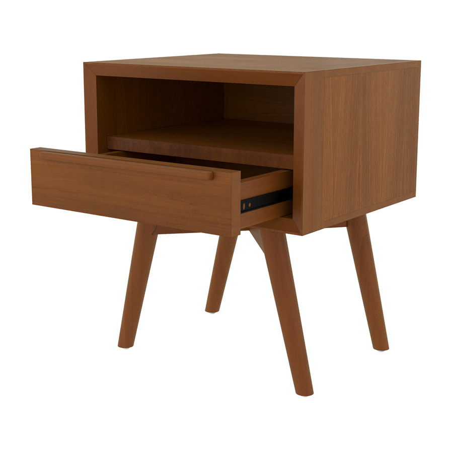 Table de chevet  en bois de teck, 1 niche et 1 tiroir - Waya