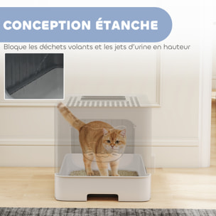 Maison de toilette chat tiroir coulissant porte trappe pelle blanc gris