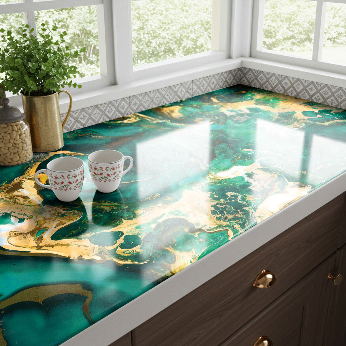 Rouleau revêtement adhésif imperméable - Sticker lavable plan de travail - ÉPOXY KIVU