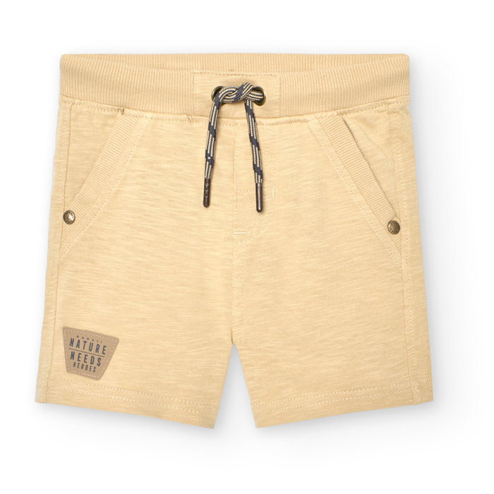 Bermudas para niÃ±o en algodÃ³n liso, color beige, Camiseta